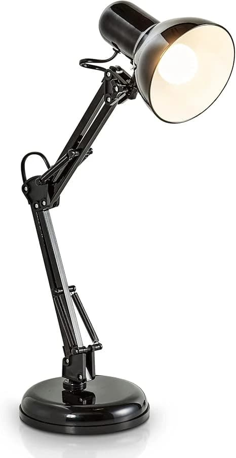 B.K.Licht Lampe de bureau orientable, lampe de table rétro douille E14, avec interrupteur à fil, lampe de lecture, noir