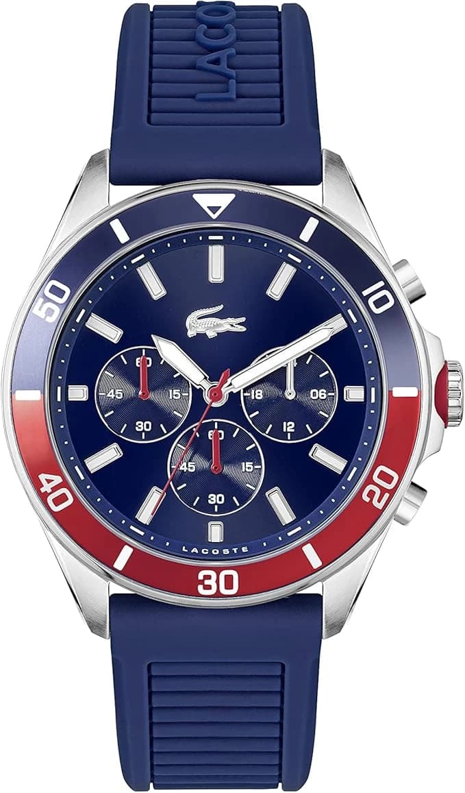 Lacoste Montre Chronographe à Quartz pour Homme Collection TIEBREAKER avec Bracelet en Silicone Bleu - 2011154