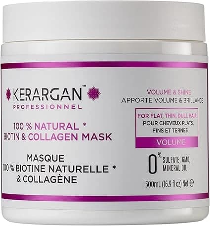 Kerargan - Masque Capillaire Volumisant à la Biotine & Collagène - Pour Cheveux Plats, Fins, Ternes - Volume et Brillance Intensifiés - Sans Sulfate, OGM, Huile Minérale - 500ml