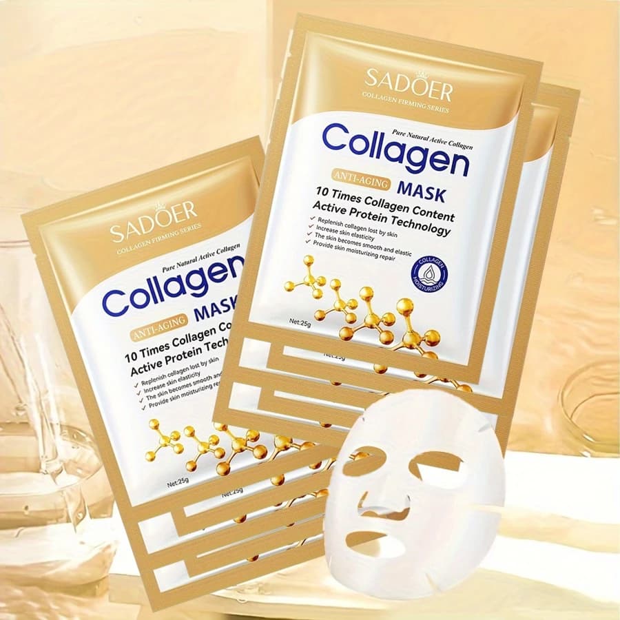 10-Pack SADDOER Masques Visage Collagène, Sans Latex, Anti-Âge, Hydratant, Raffermissant, Convient à Tous les Types de Peau, Masques Visage Hydratants à Usage Quotidien