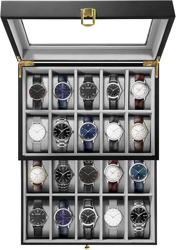 Uten Présentoir Coffret Boîte à Montre en Bois avec Coussin Amovible pour 20 Montres Rangement Noir Visiter la boutique Uten