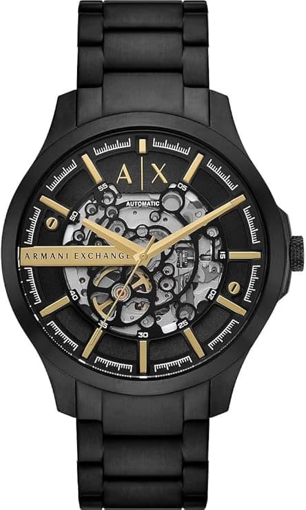 Armani Exchange Montre pour Homme, Mouvement Automatique et boîtier de 46 mm avec Bracelet en Acier Inoxydable, en Cuir ou en Silicone