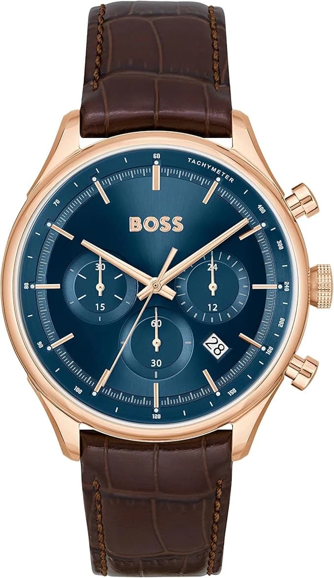 BOSS Montre Chronographe à QuartzCollection Gregor pour homme avec Bracelet en cuir ou Acier Inoxidable