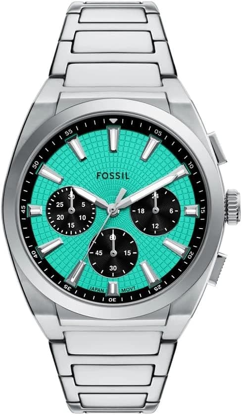 FOSSIL Montre Everett pour Homme, Mouvement chronographe à Quartz avec Bracelet en Acier Inoxydable ou en Cuir