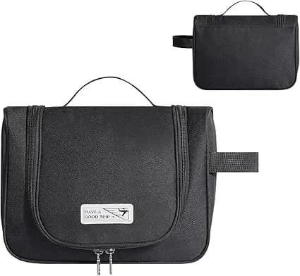 Cozary Trousse de Toilette Voyage, Pliable Trousse Toilette pour Hommes et Femmes, Grande Imperméable Trousse Maquillage avec Crochets (Noir)