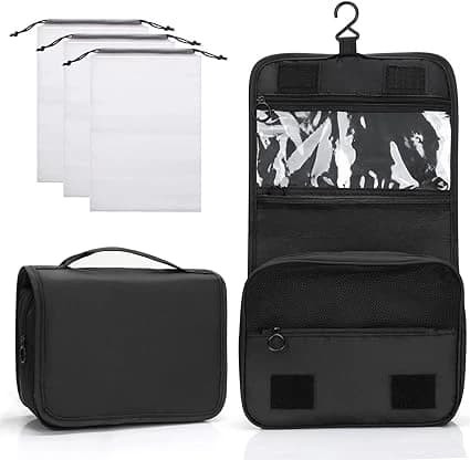 Zivacate Trousse de Toilette à Suspendre, Trousse Toilette étanche avec poignée, Sac de Rangement Maquillage Homme Femme avec 3 Sac à Cordon pour Voyage, Affaires, Fitness, Camping – Noir