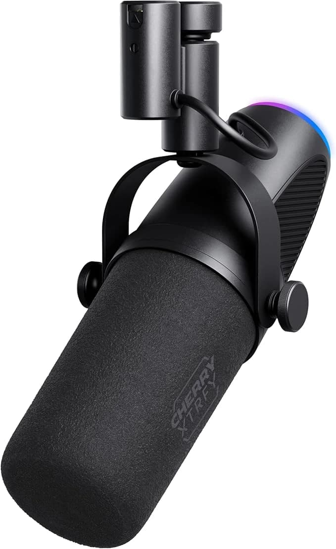 CHERRY XTRFY Ngale X Microphone professionnel USB & XLR pour l'enregistrement et le streaming, XLR et USB Plug & Play, cardioïde, commutateur Low-Cut pour le jeu, noir