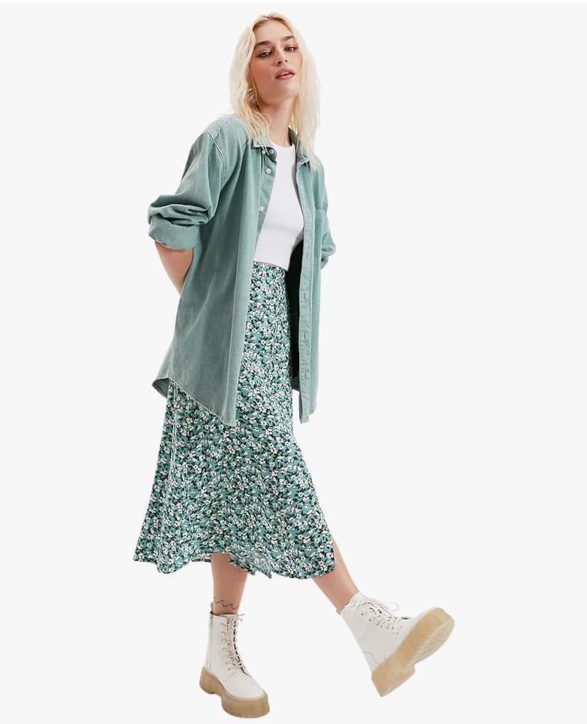 Trendyol Green Floral Patterned Tearing Jupe Femme