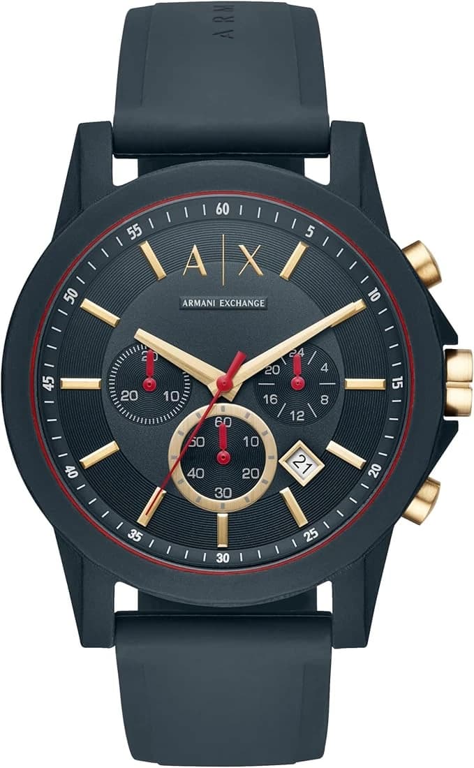 Armani Exchange Montre Chronographe pour homme, montre en silicone, taille du boîtier de 44 mm