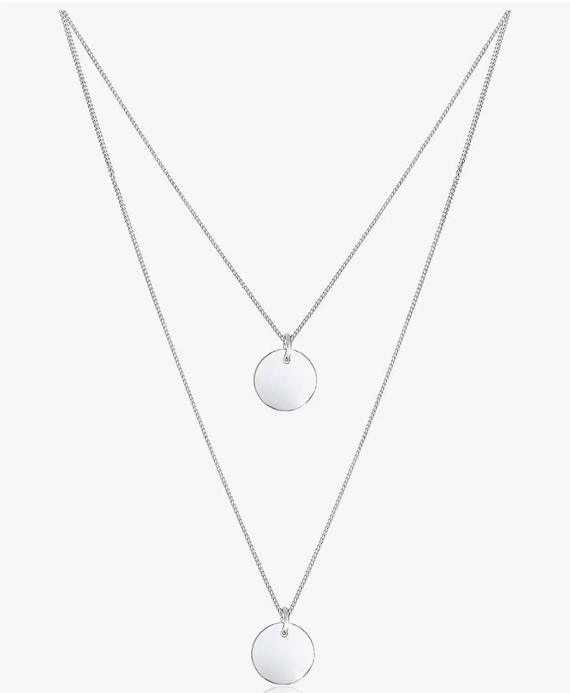 Elli Collier Femme, Pendentif à Plaques à 2 Couches Tendance en Argent Sterling 925