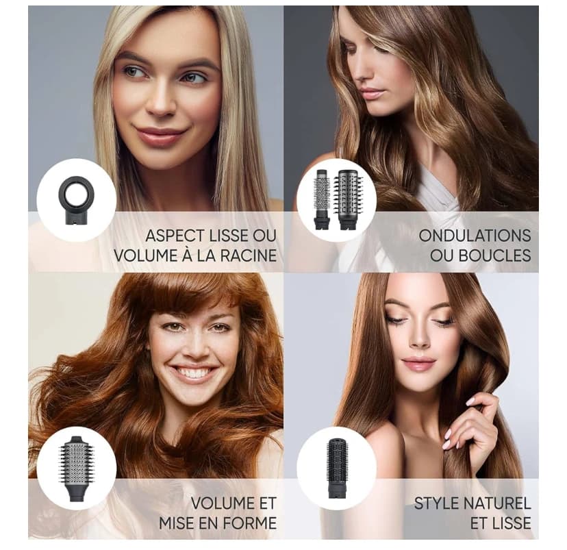 SEVERIN Brosse soufflante Multi Style 5 en 1, Brosse électrique avec 5 accessoires inclus, Sèche-cheveux, 2 brosses rondes, brosse ovale et plate, Technologie ionique, 1 500 W, Noir, WL 0684