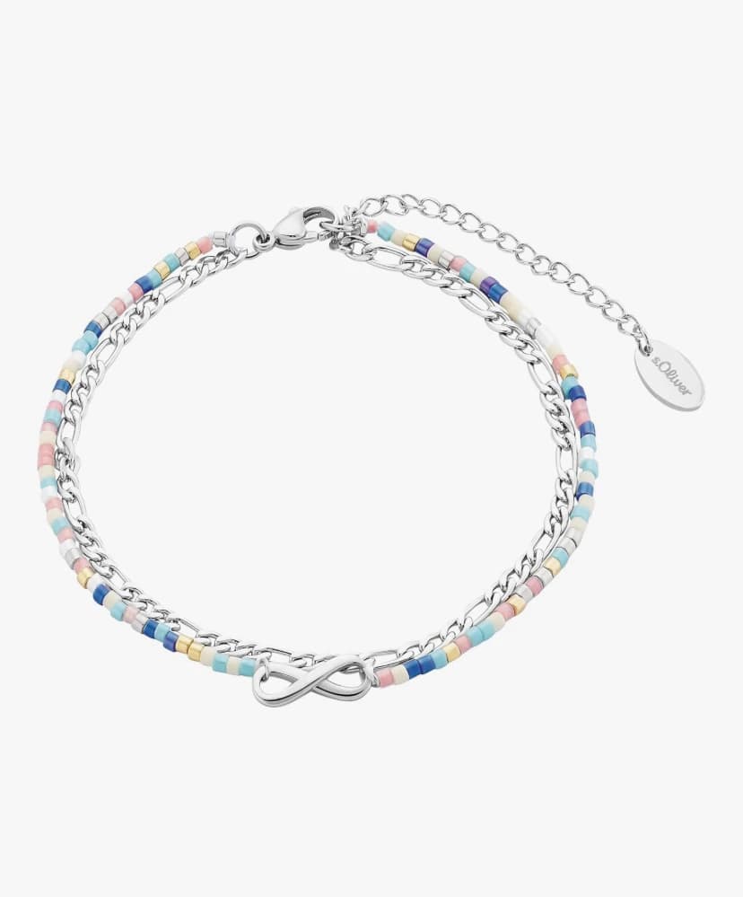 s.Oliver Bracelet de cheville en argent sterling 925/acier inoxydable pour femme, bijou d’été, 22+5 cm, argent, livré dans une boîte cadeau pour bijoux