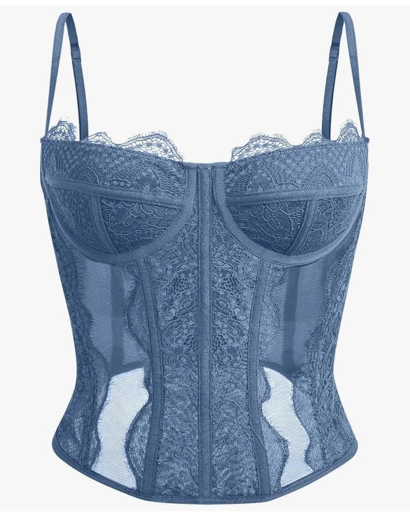 Dealmore Corset pour femme en dentelle et maille avec bretelles spaghetti, haut pour rendez-vous/fête/club/nuit