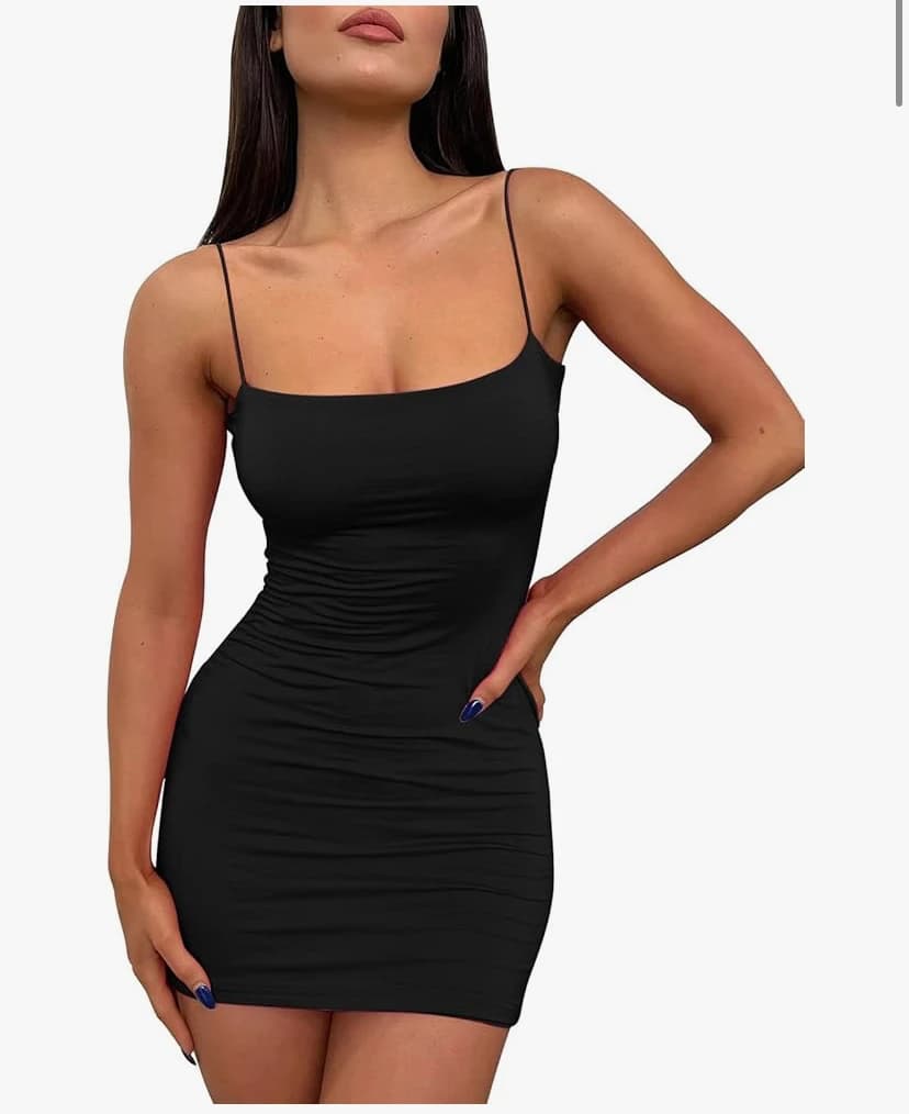 LILLUSORY Mini Robe Moulante Sexy à Bretelles Spaghetti sans Manches, Noir, Taille M
