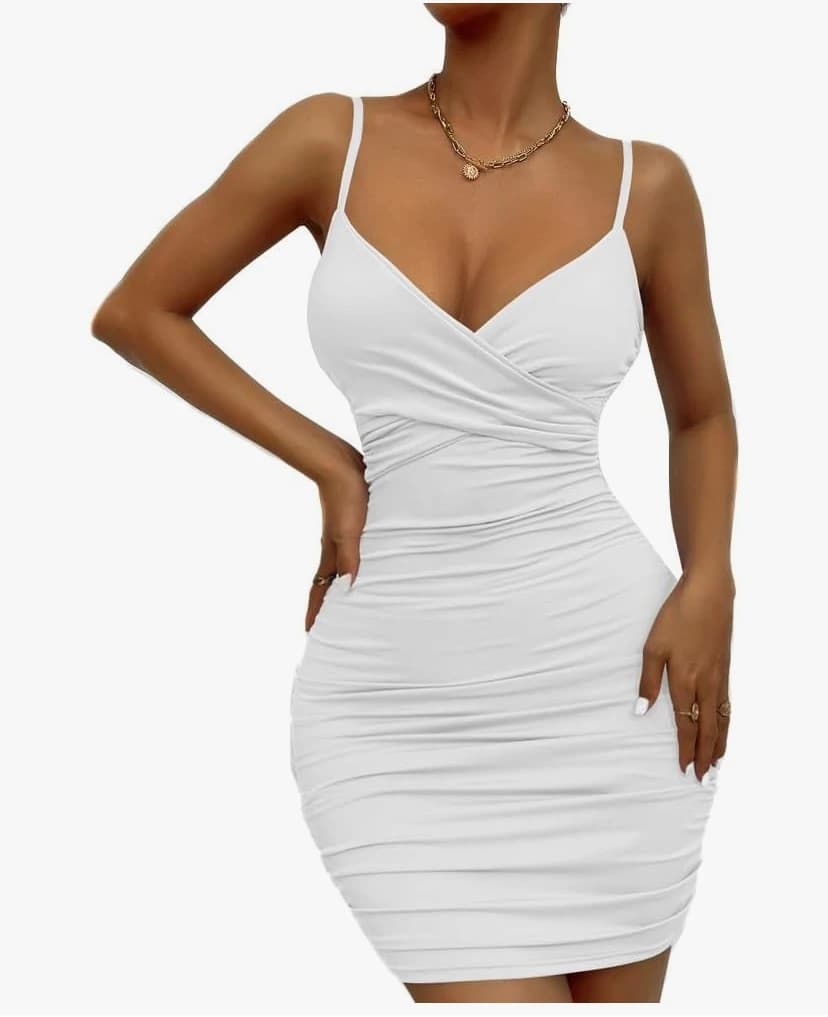 BKEPDY Femme Robe de soiré Sexy Profonde Col en V Wrap Mini Robes sans Manches Spaghetti Bretelles Bodycon Slim Courte Moulante Dresses Clubbing Nuit Cocktail Robe Bal de Promo