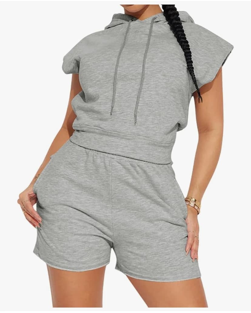 Onsoyours Survêtement Femmes Casual Ensemble 2 pièces Suit Ample Sweat à Capuche de Manches Courtes Tops + Short De Jogging Sportswear Décontracté Ensemble Yoga Fitness