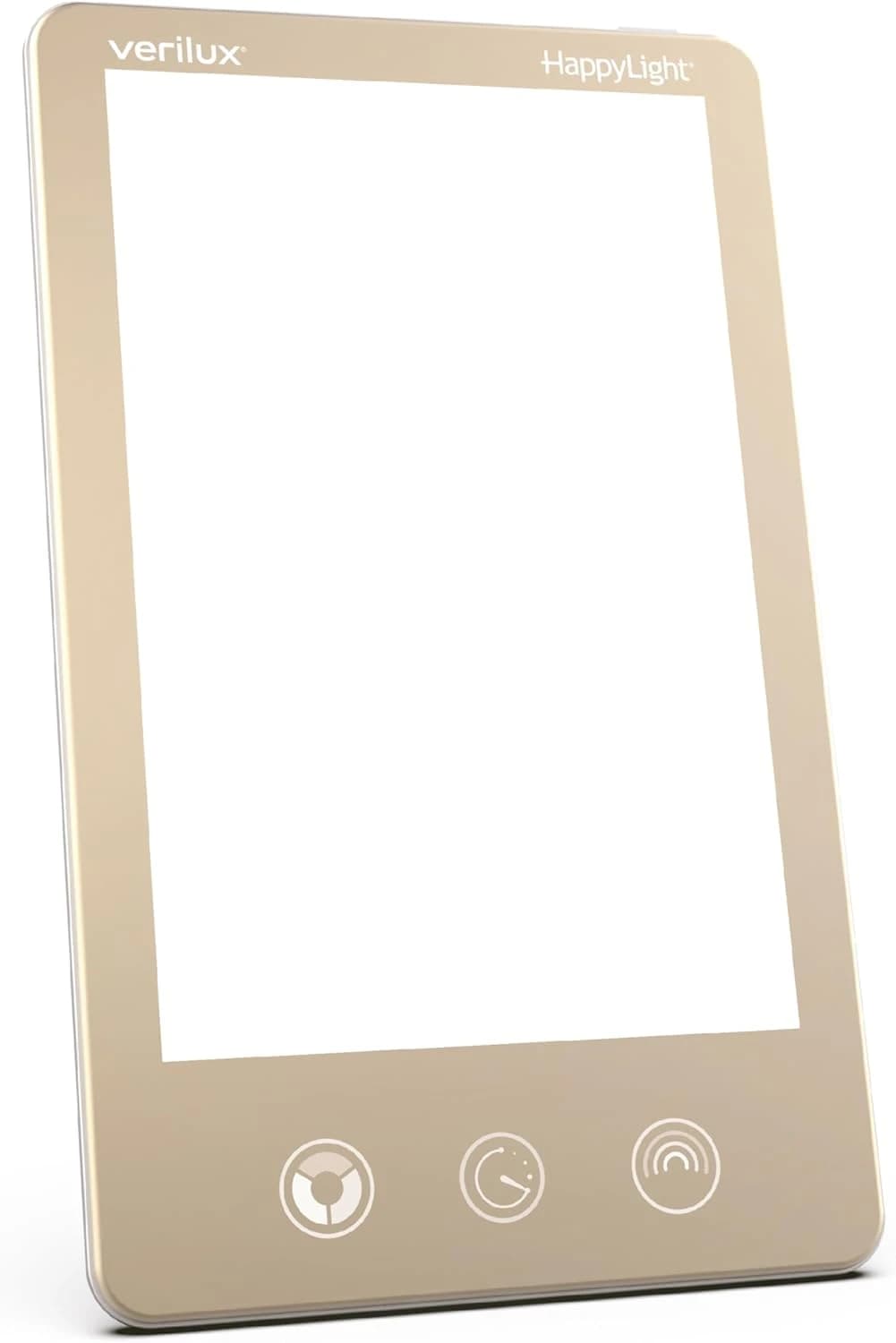 Verilux® HappyLight® Lampe thérapeutique LED sans UV, lumière blanche brillante de 10 000 lux, luminosité et couleur réglables, plus compte à rebours – Fixation murale ou support inclus - Doré champagne