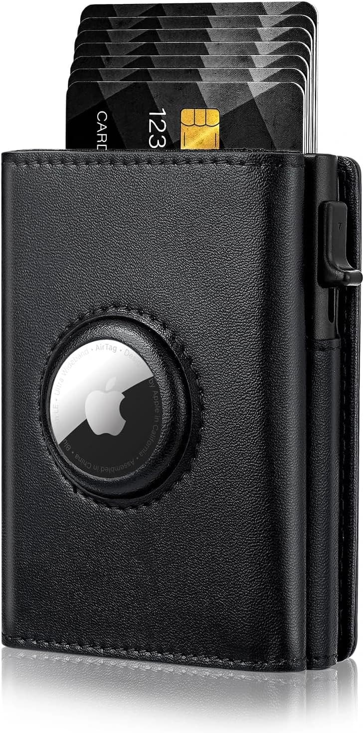 AirTag – Portefeuille intelligent pour homme avec support Airtag, blocage RFID, porte-cartes pop-up, capacité de 9 à 14 cartes | fenêtre pour carte d'identité | fente pour espèces (Airtag non inclus),