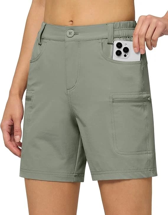 Willit Short cargo pour femme en tissu extensible et résistant à l’eau, avec poches, pour l’été, la randonnée, le golf, l’extérieur