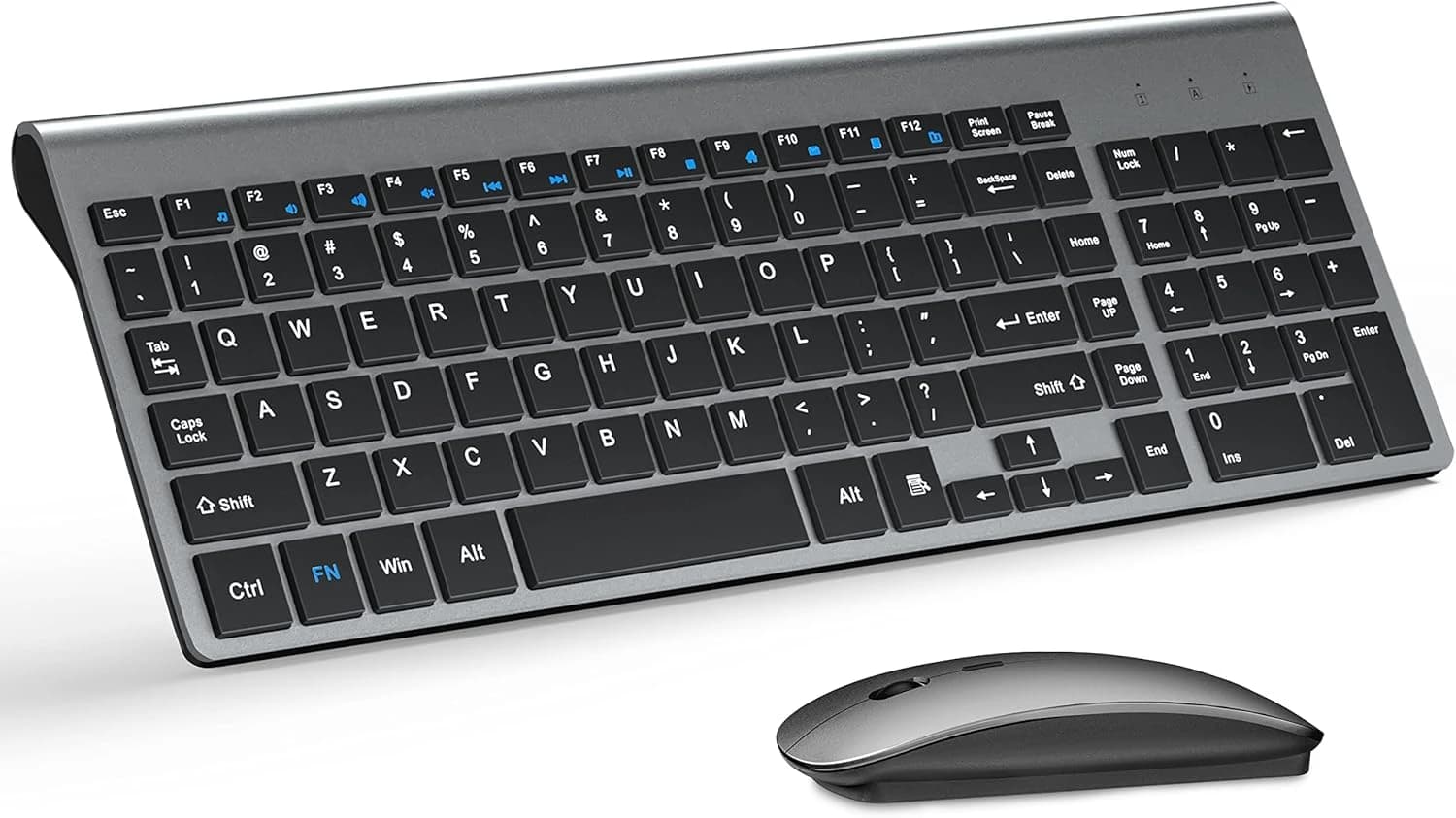 TopMate Ensemble clavier et souris sans fil ultra fin 2,4 G Souris USB compacte et silencieuse avec interrupteur ciseaux avec housse, 2 piles AA et 2 piles AAA pour PC/ordinateur portable/Windows/Mac