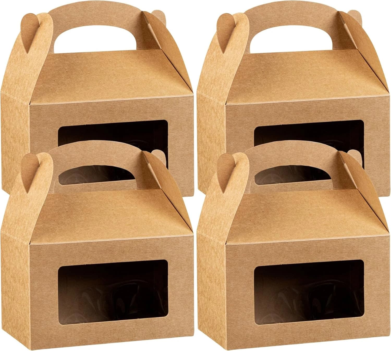 Restaurantware - Bio Tek Lot de 25 boîtes à pignon 15,2 x 8,9 x 8,9 cm - Fenêtre transparente en PET - Poignée intégrée - En papier kraft - Anti-graisse - Pour fêtes