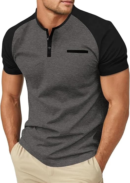 Sailwind Henley Chemises d'été décontractées à manches courtes avec poche pour homme
